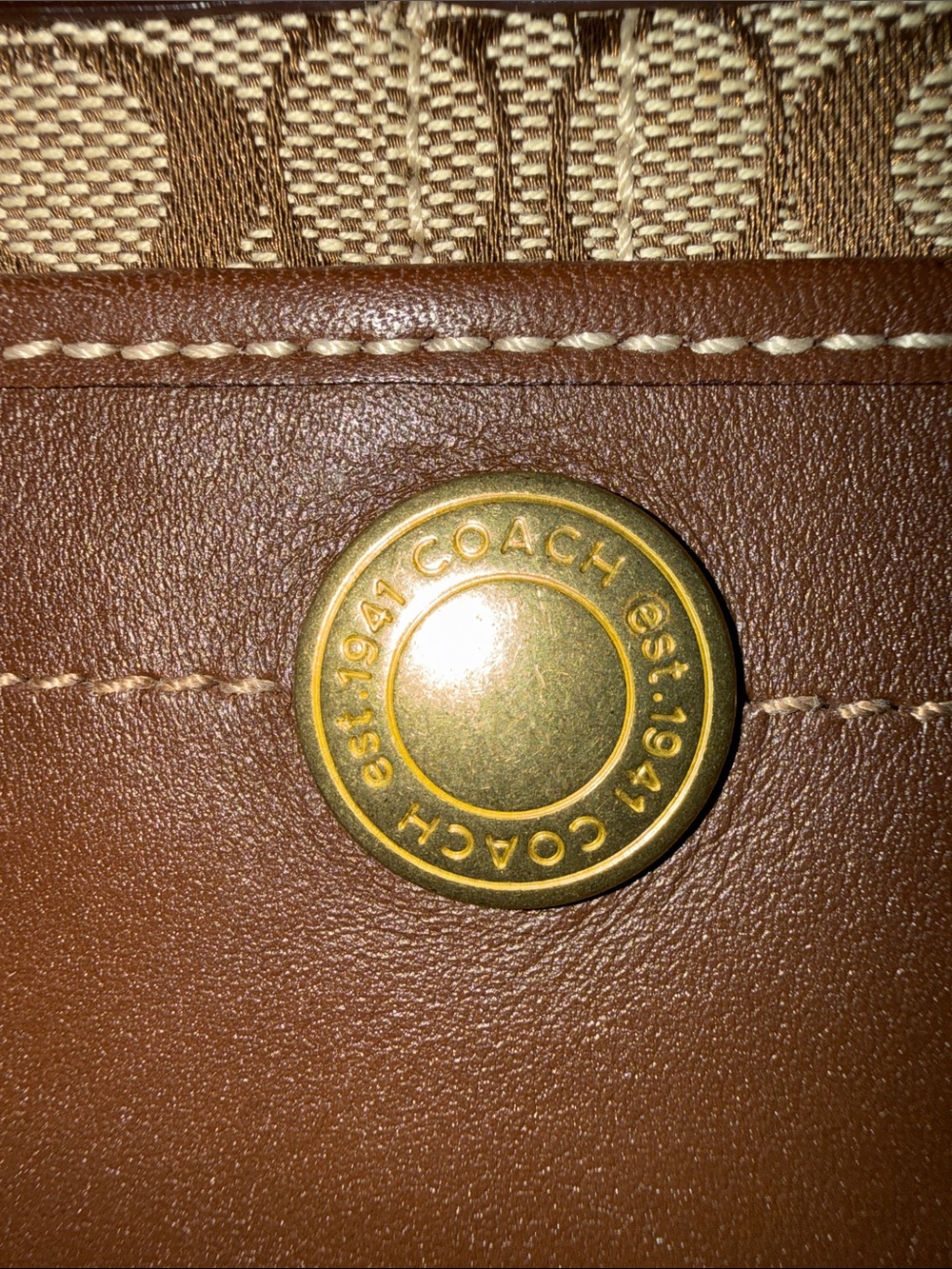Vintage Coach Mini Signature Wristlet - Khaki/Brown with Front Pocket - Picture 2 of 4